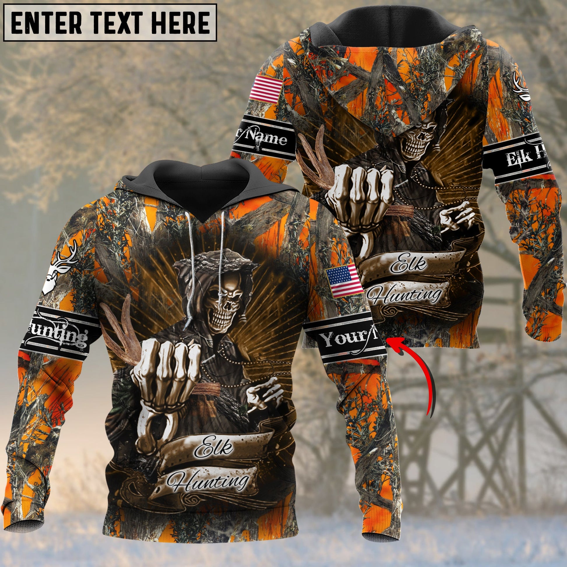 Personalized Name Elk Skull Hunting 3D All Over Printed Clothes