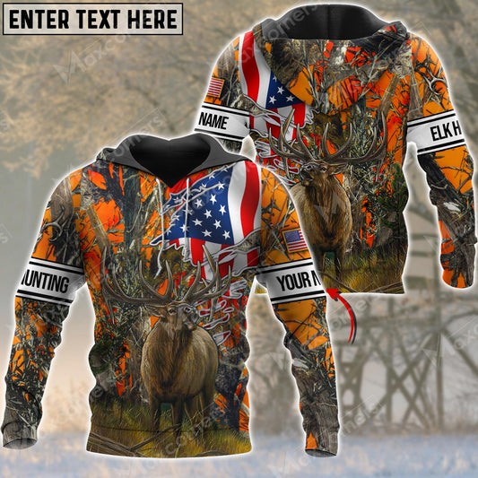 Custom Name Premium Hunting Elk Camo US Flag 3D All Over Printed Clothes