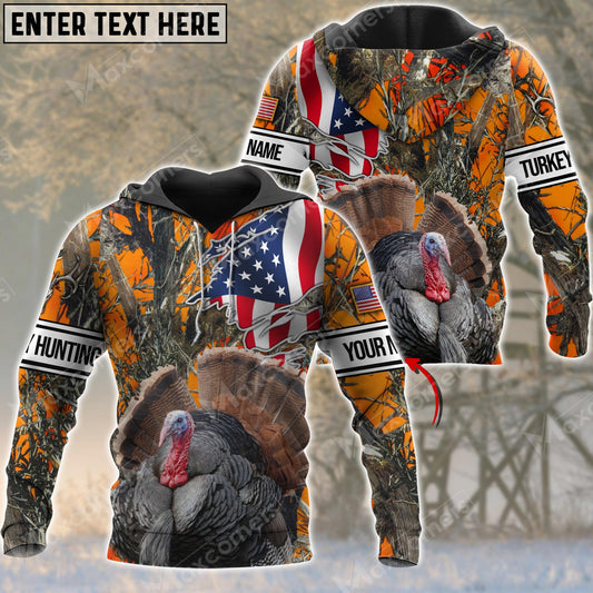 Custom Name Premium Hunting Turkey Camo US Flag 3D All Over Printed Clothes