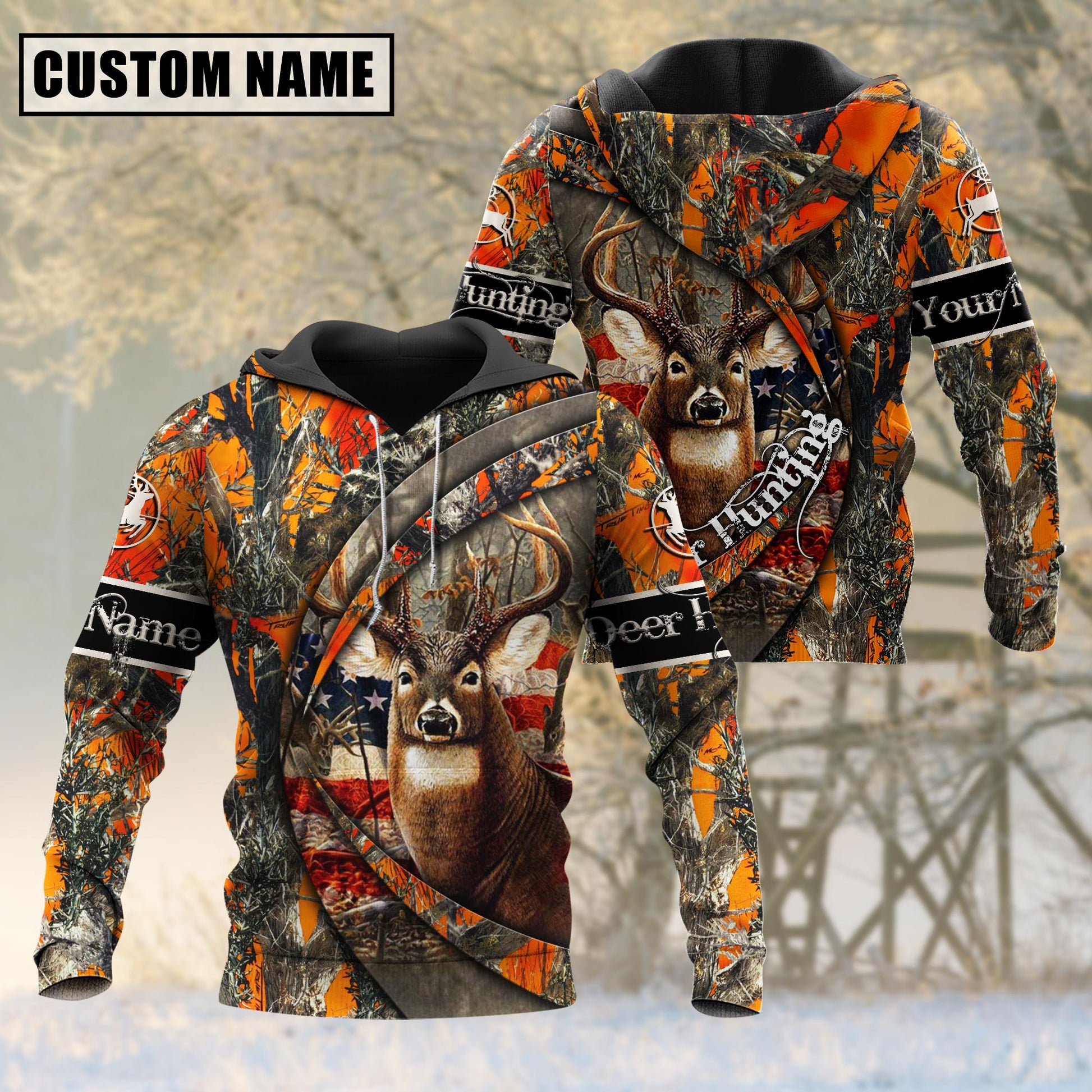 Custom Name Hunting Deer Camo US Flag 3D All Over Printed Clothes