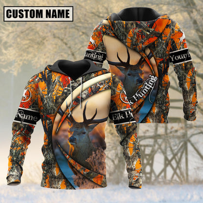 Custom Name Hunting Elk Camo US Flag 3D All Over Printed Clothes