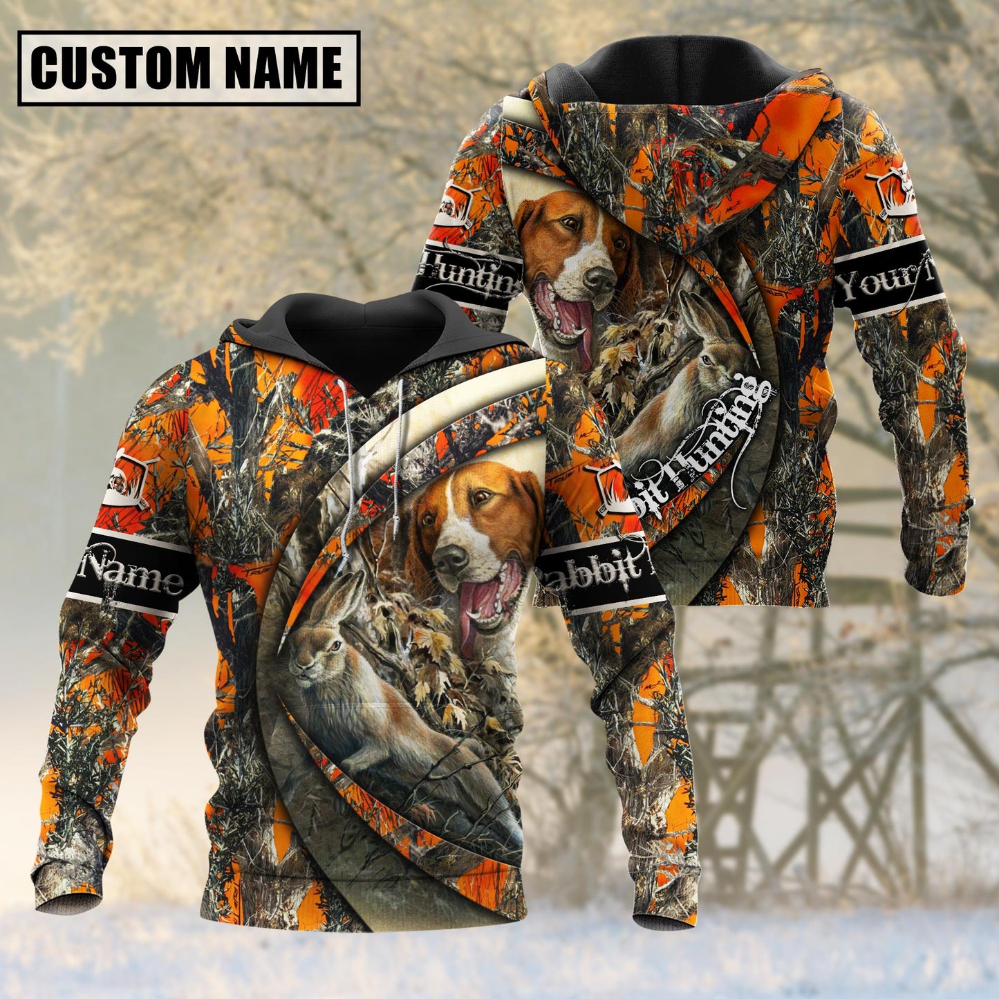 Custom Name Hunting Rabbit Camo US Flag 3D All Over Printed Clothes