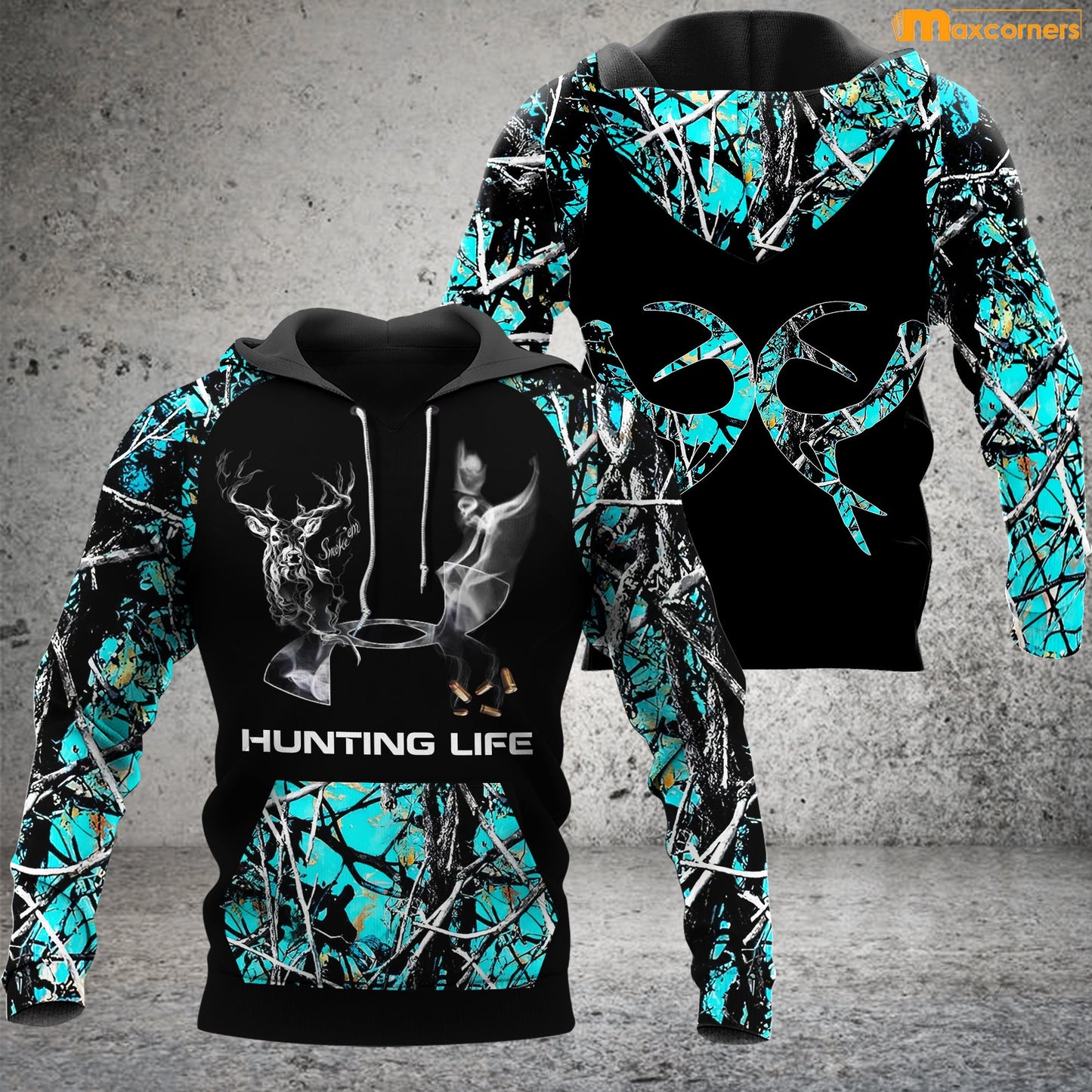 Personalized Deer Hunting Hoodie Cyan