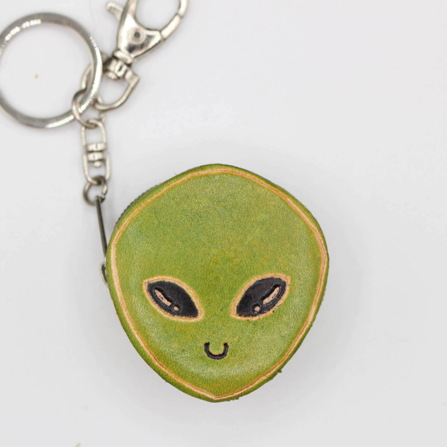 Handmade Green Leather Alien Keychain: Small Coin Purse Pendant