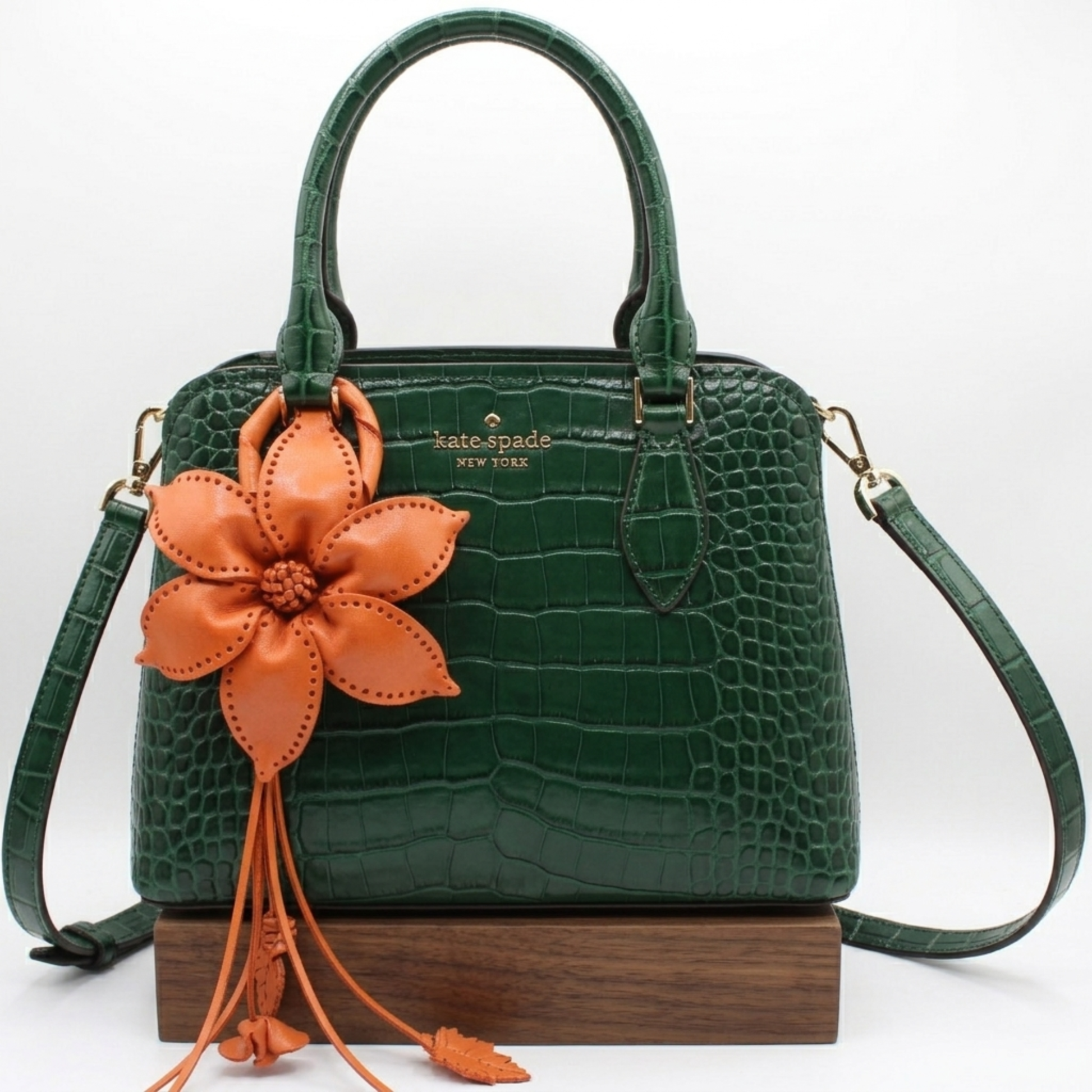 Handmade Large Leather Flower Keychain - Floral Purse Charm - Genuine Cowhide Bag Accessory