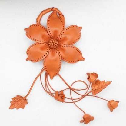 Handmade Large Leather Flower Keychain - Floral Purse Charm - Genuine Cowhide Bag Accessory.