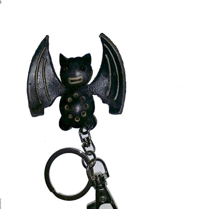 Handmade Leather Bat Keychain - Spooky Bag Charm - Genuine Cowhide Goth Accessory