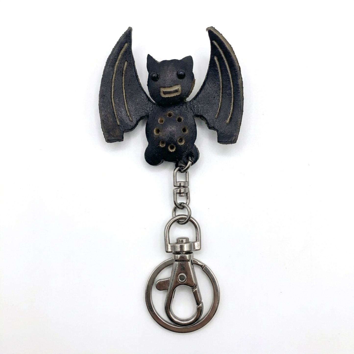 Handmade Leather Bat Keychain - Spooky Bag Charm - Genuine Cowhide Goth Accessory