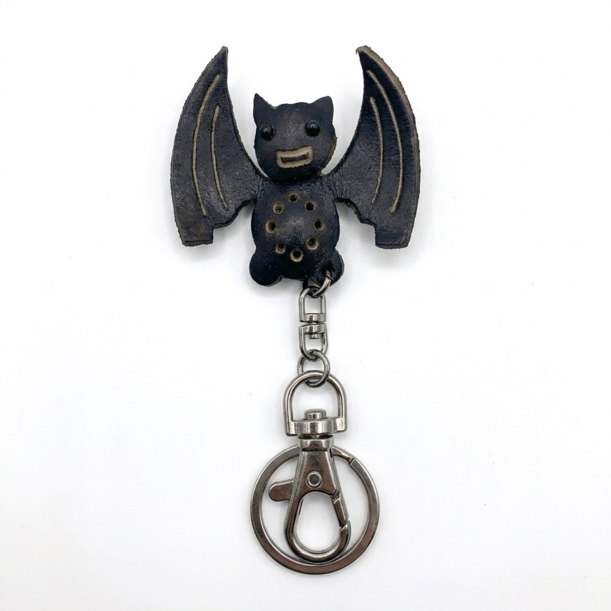 Handmade Leather Bat Keychain - Spooky Bag Charm - Genuine Cowhide Goth Accessory