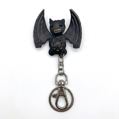 Handmade Leather Bat Keychain - Spooky Bag Charm - Genuine Cowhide Goth Accessory