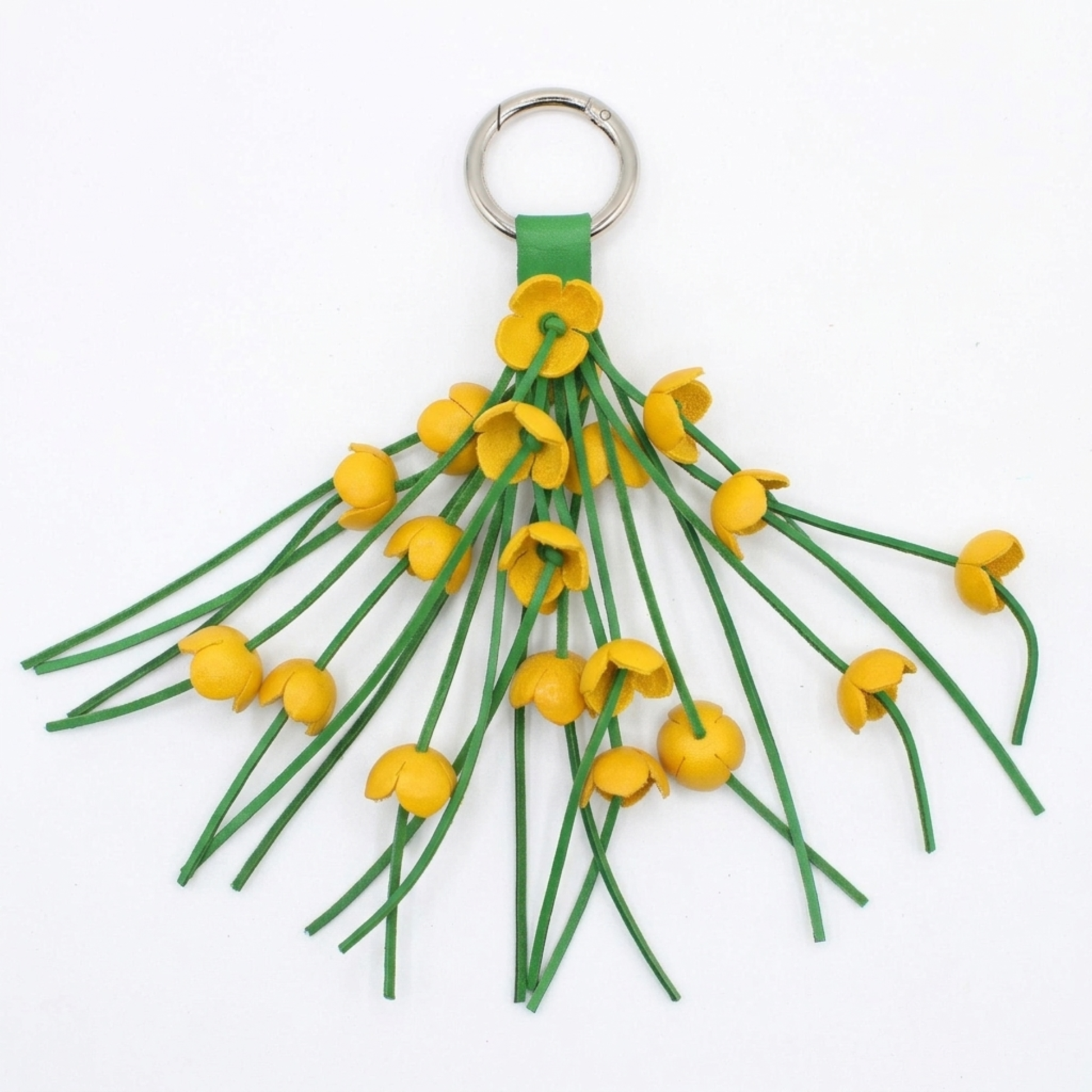 Handmade Leather Flower Keychain - Floral Purse Charm - Genuine Cowhide Bag Accessory