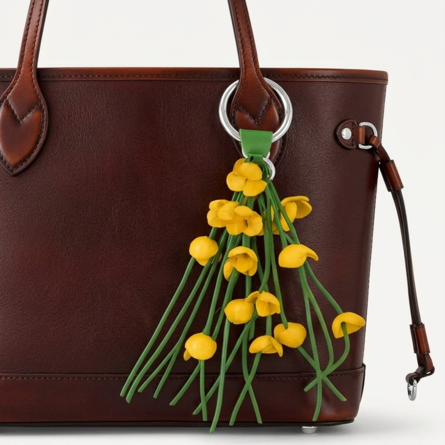 Handmade Leather Flower Keychain - Floral Purse Charm - Genuine Cowhide Bag Accessory