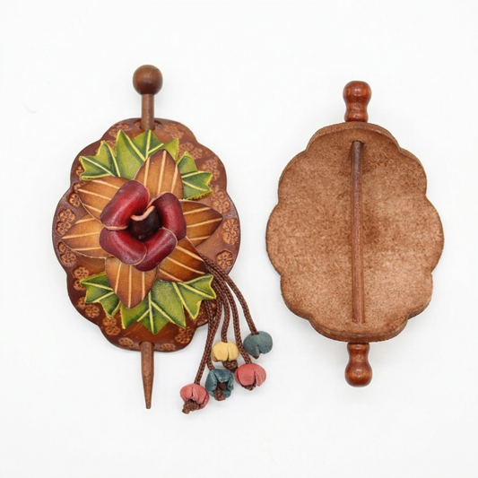 Handmade Leather Rose Hair Clip - Elegant Floral Hair Accessory - Genuine Cowhide Flower Barrette