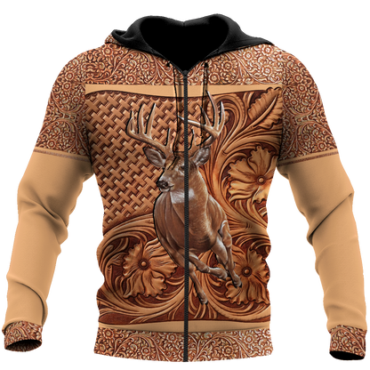 Deer Hunting Leather Flower Pattern 3D All Over Printed Shirts Gift For Hunter