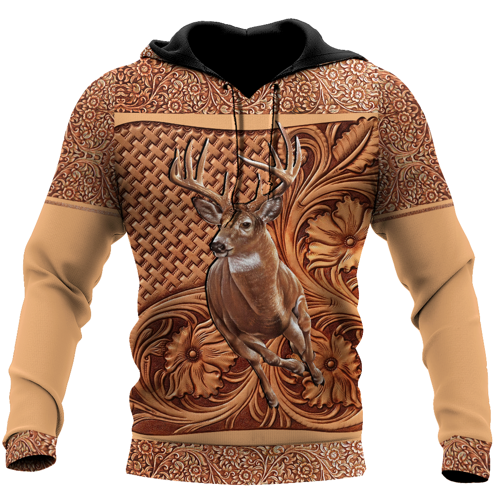 Deer Hunting Leather Flower Pattern 3D All Over Printed Shirts Gift For Hunter