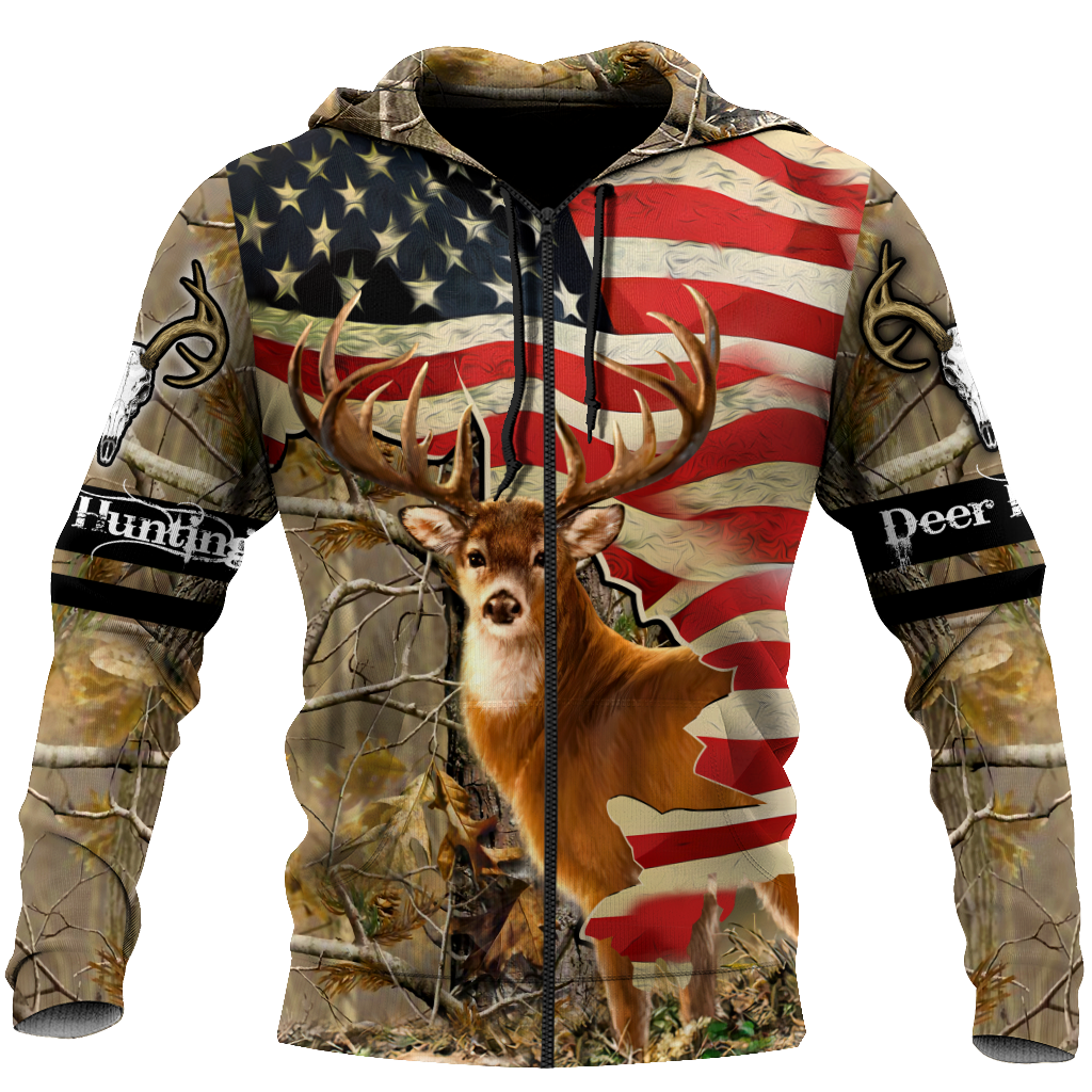 Deer Hunting America Flag 3D All Over Printed Shirts Gift For Hunter