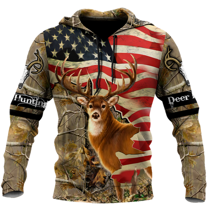 Deer Hunting America Flag 3D All Over Printed Shirts Gift For Hunter