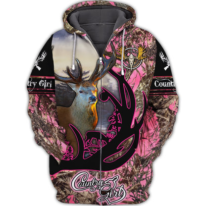 Deer Hunting Country Girl Pink Style Shirt 3D All Over Printed Clothes