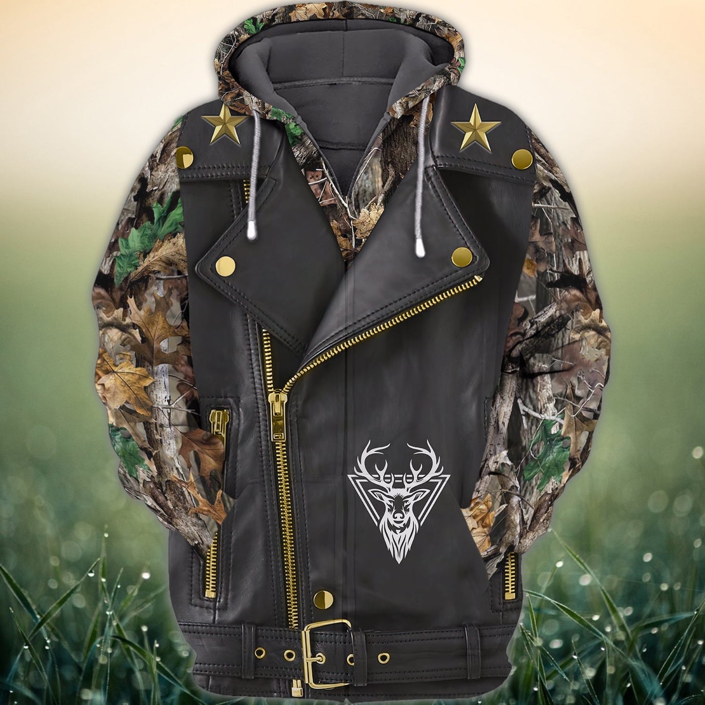 Hunting Just A Tip Black Leather Pattern Shirt 3D All Over Printed Clothes