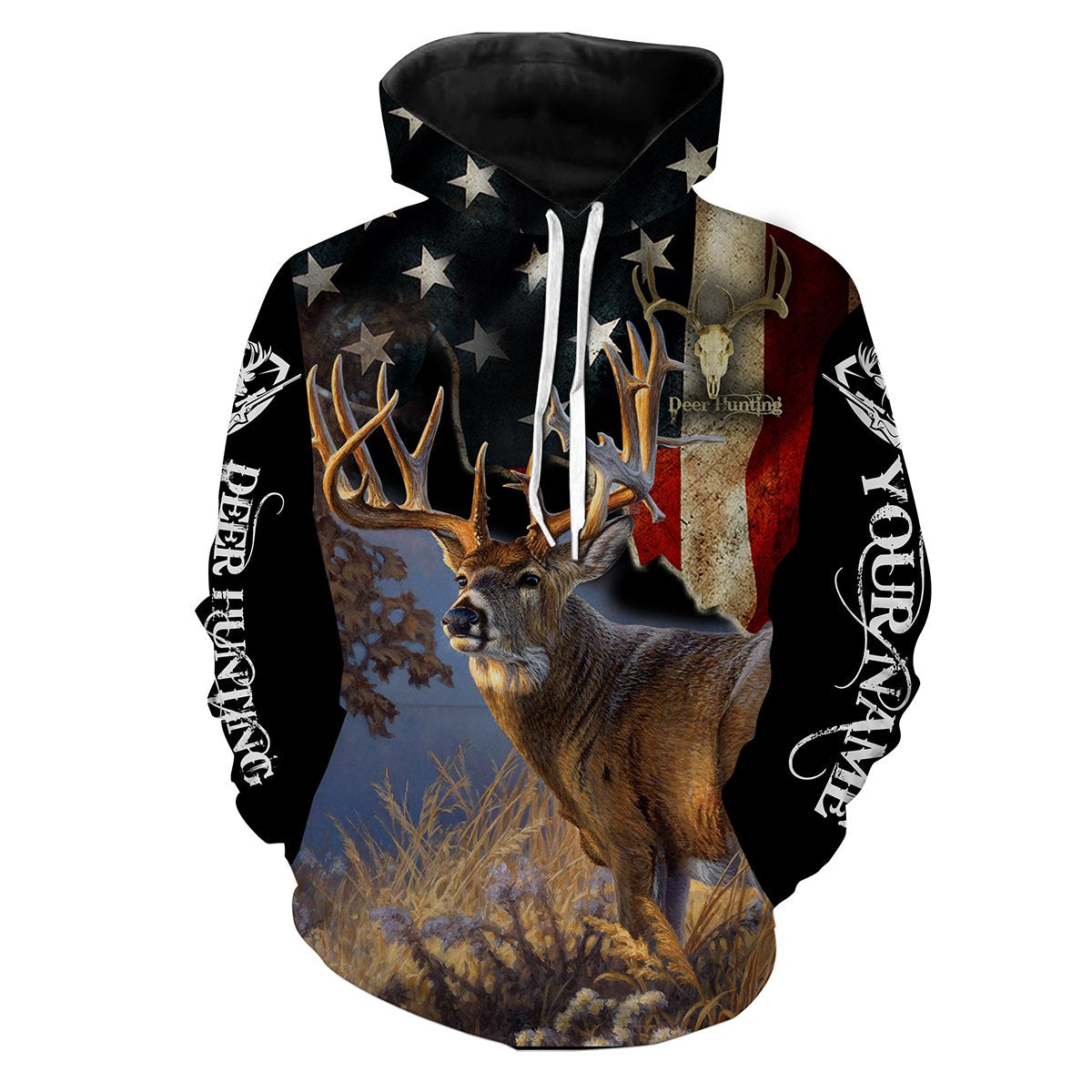 Deer Hunting US Flag Customize Name 3D Shirts