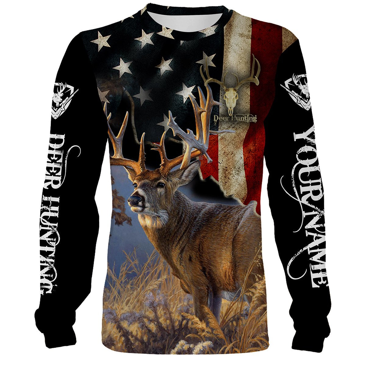 Deer Hunting US Flag Customize Name 3D Shirts