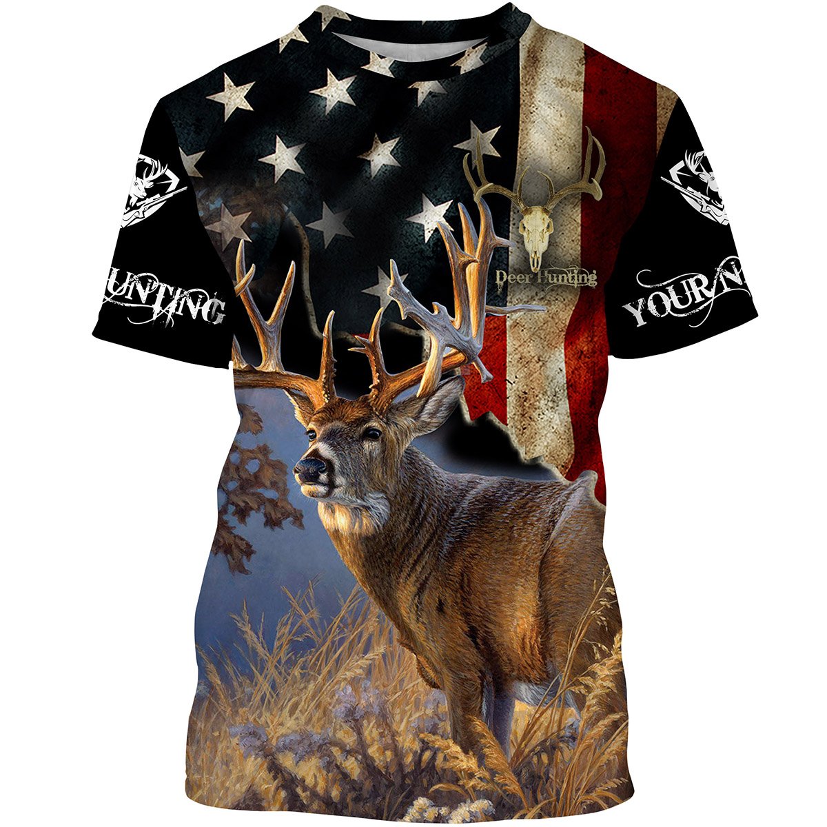 Deer Hunting US Flag Customize Name 3D Shirts