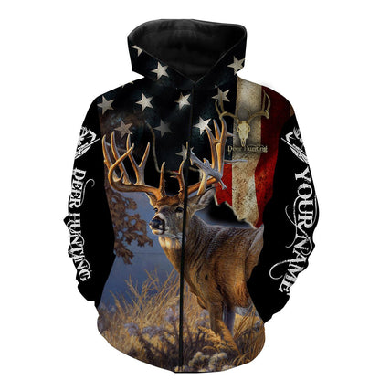 Deer Hunting US Flag Customize Name 3D Shirts