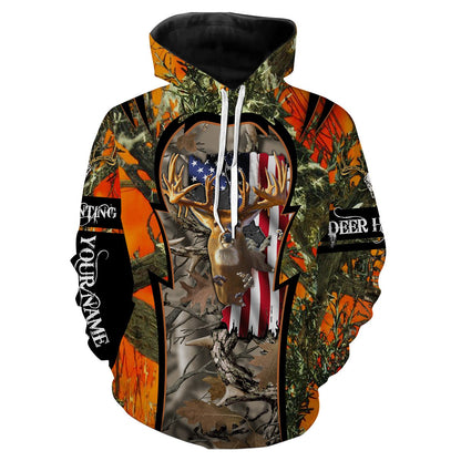 Deer Hunting American Flag Customize Name 3D Shirts