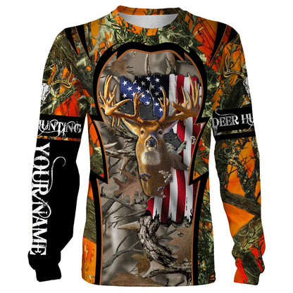 Deer Hunting American Flag Customize Name 3D Shirts