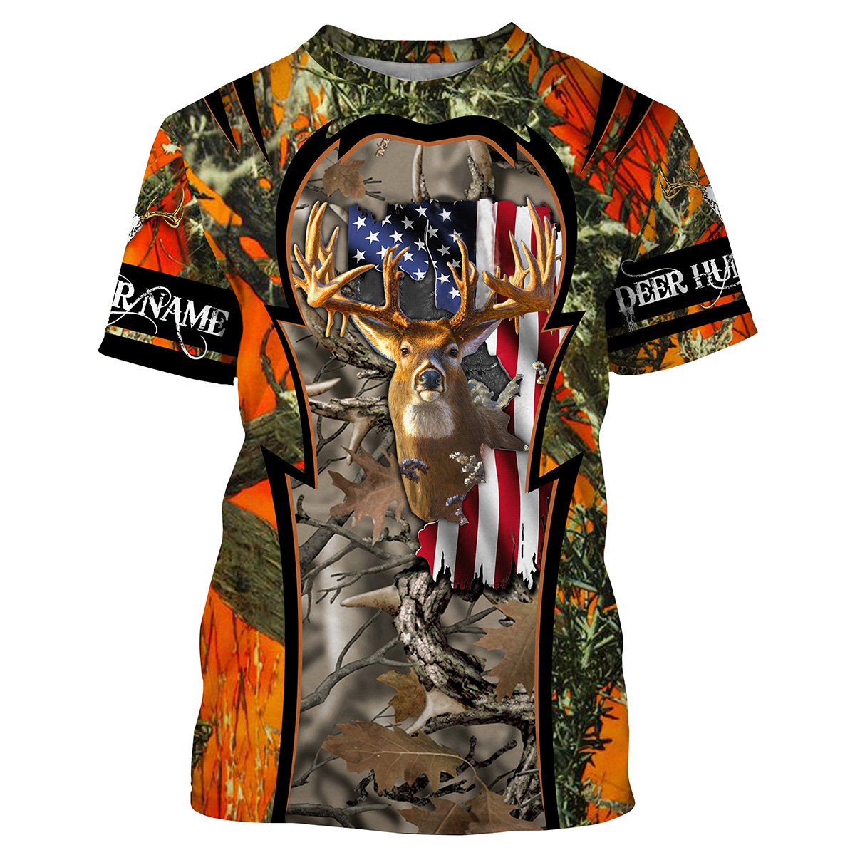 Deer Hunting American Flag Customize Name 3D Shirts