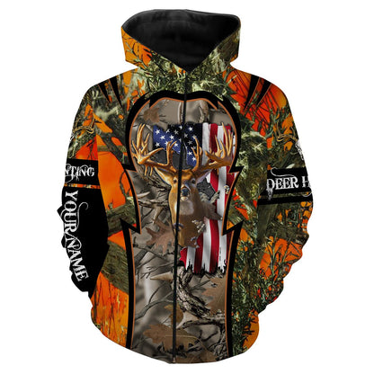 Deer Hunting American Flag Customize Name 3D Shirts