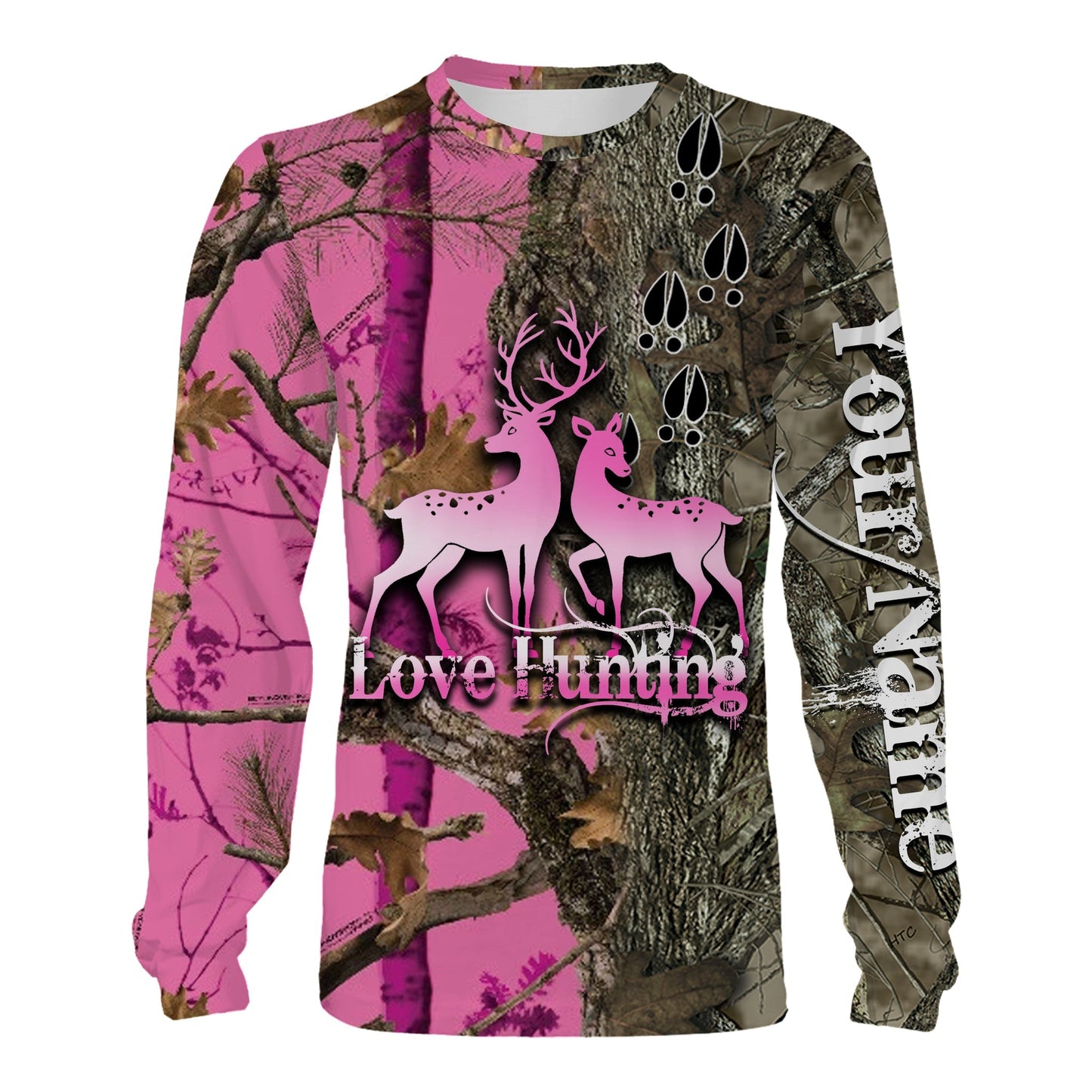 Love Deer Hunting Pink Customize Name 3D Shirts