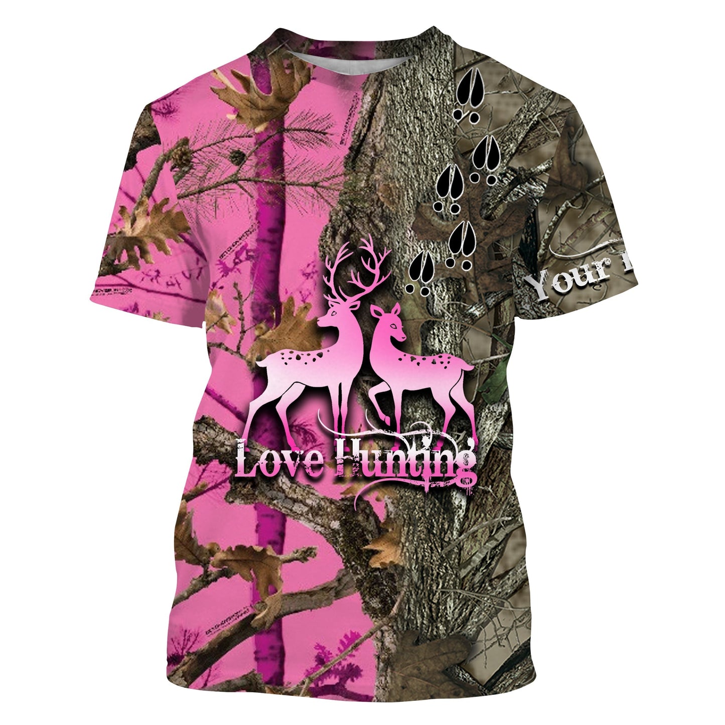 Love Deer Hunting Pink Customize Name 3D Shirts