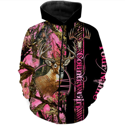 Country Girl Deer Hunting Customize Name 3D Shirts