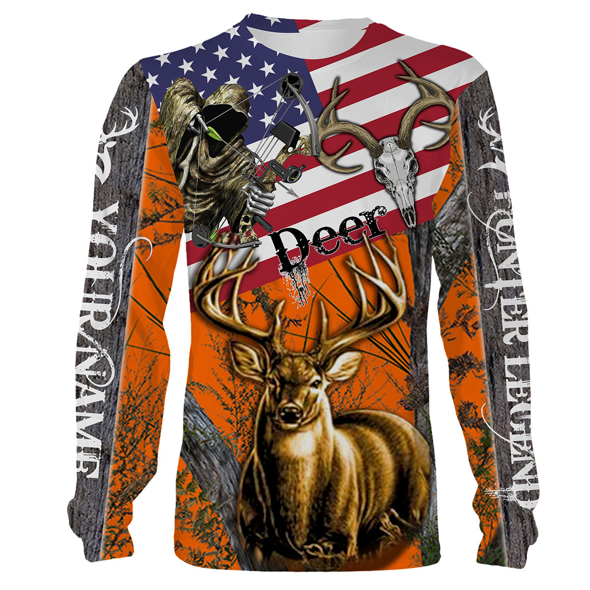 Deer Hunting American Flag Custom name All over print shirts Gift For Hunter