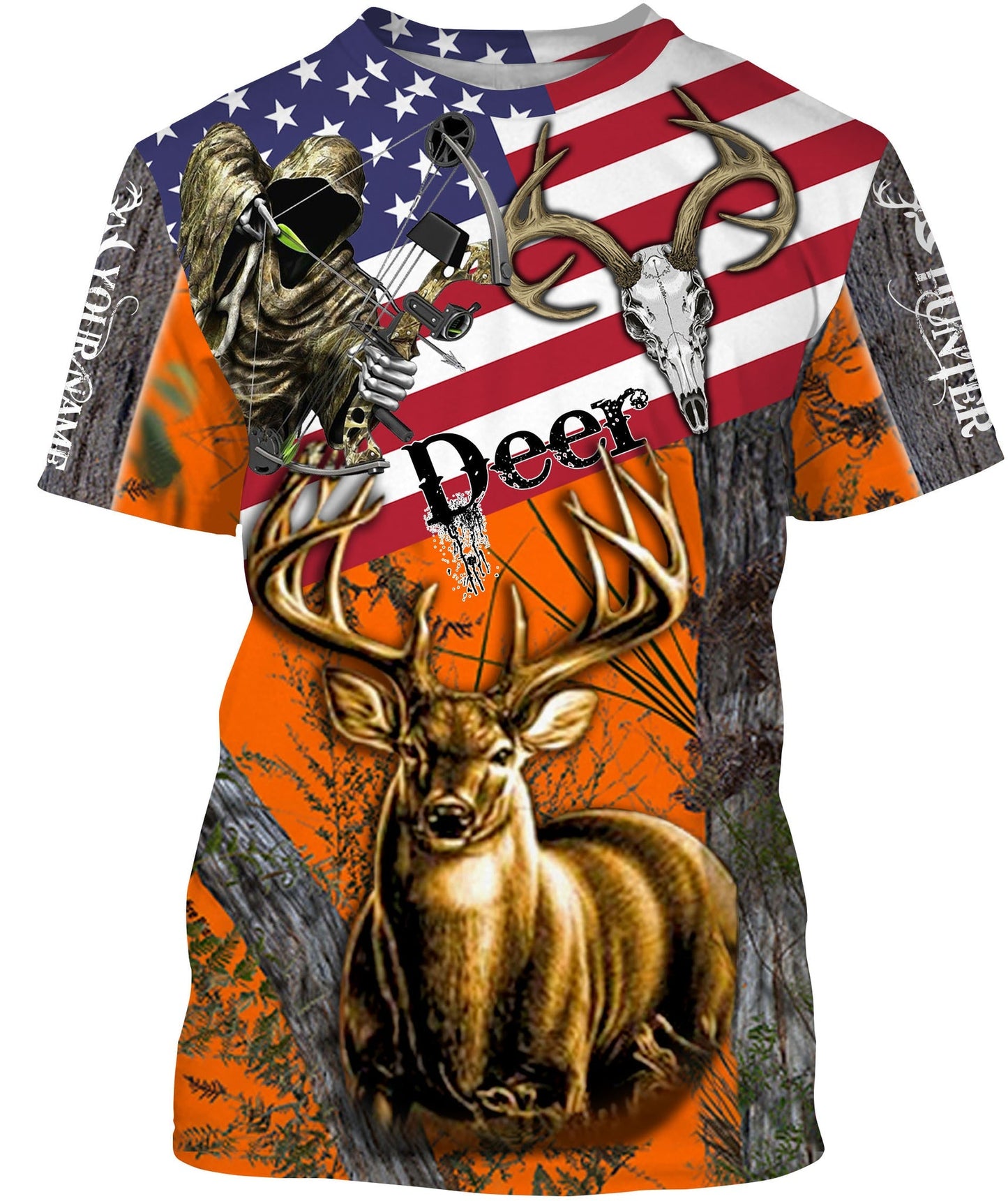 Deer Hunting American Flag Custom name All over print shirts Gift For Hunter