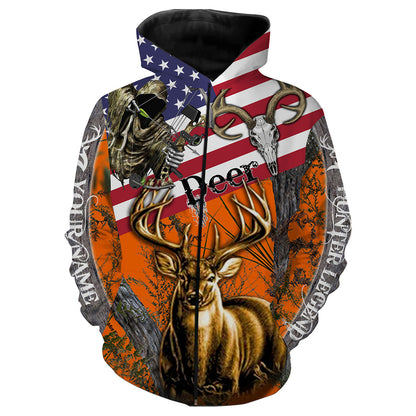 Deer Hunting American Flag Customize Name 3D Shirts