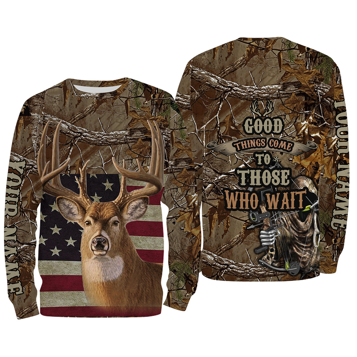 Deer hunting American Flag camo Custom Name All over print Shirt Gift For Hunter