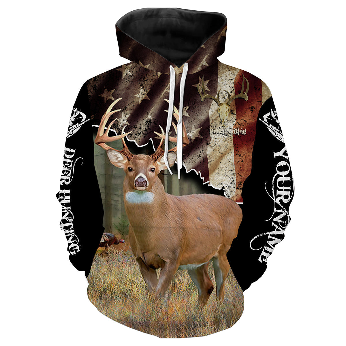 White-Tailed Deer American Flag Hunting Customize Name 3D Shirts