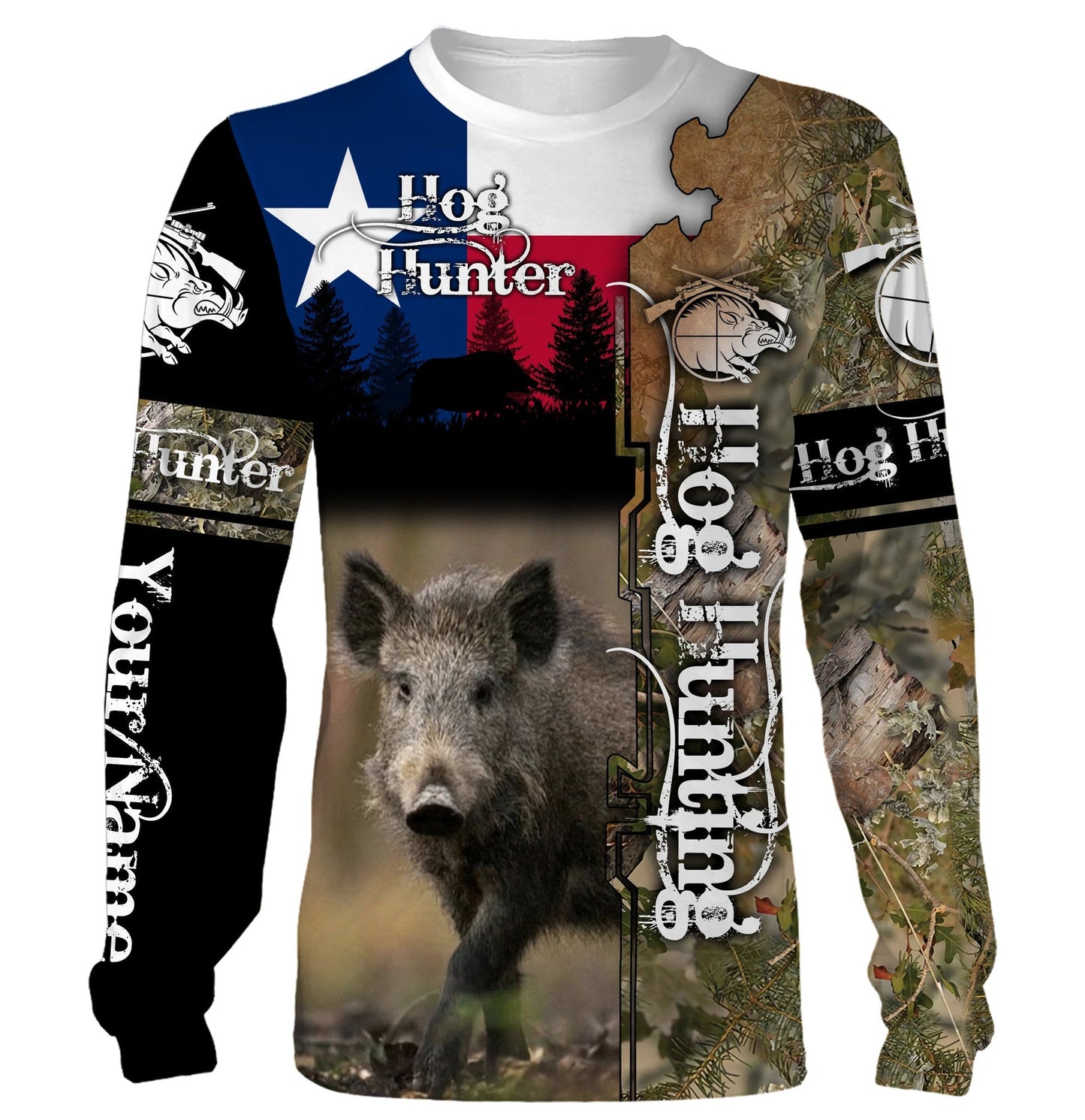 Hog Hunting Texas Flag Customize Name 3D Shirts