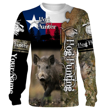 Hog Hunting Texas Flag Customize Name 3D Shirts