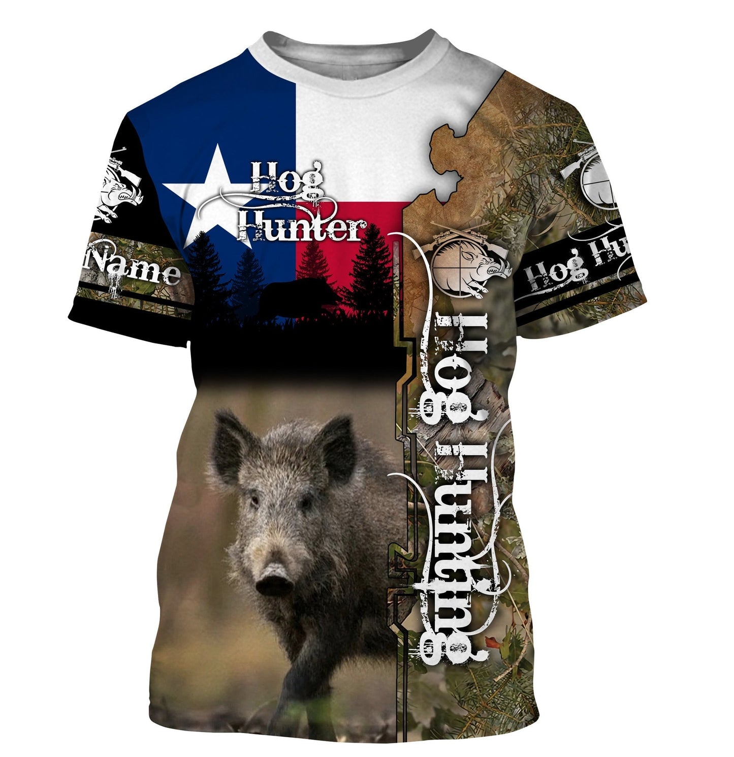 Hog Hunting Texas Flag Customize Name 3D Shirts