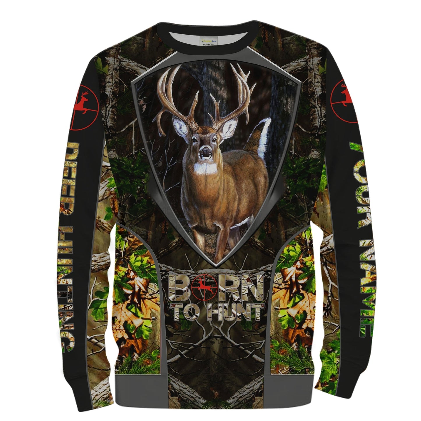 Born to Hunt Whitetail Deer Hunting Camo Custom Name 3D All over Print Shirts Gift For Hunter