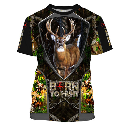 Born to Hunt Whitetail Deer Hunting Camo Custom Name 3D All over Print Shirts Gift For Hunter