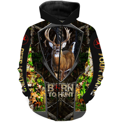 Born to Hunt Whitetail Deer Hunting Camo Custom Name 3D All over Print Shirts Gift For Hunter