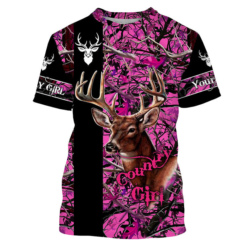 Deer Hunting Pink Customize Name 3D Shirts