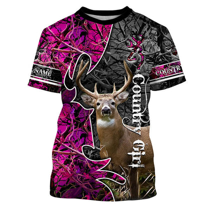 Country Girl Deer Hunting Customize Name 3D Shirts