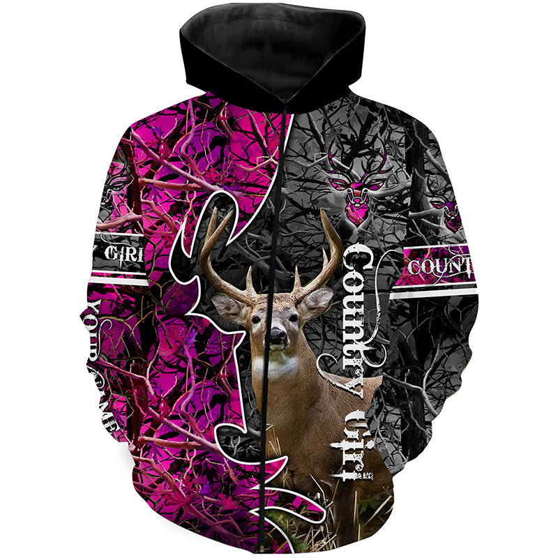 Country Girl Deer hunting Custom Name 3D All over print Shirt Gift For Hunter