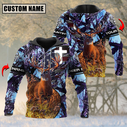 Purple Wilderness Deer Hunting Personalized Name 3D Hoodie