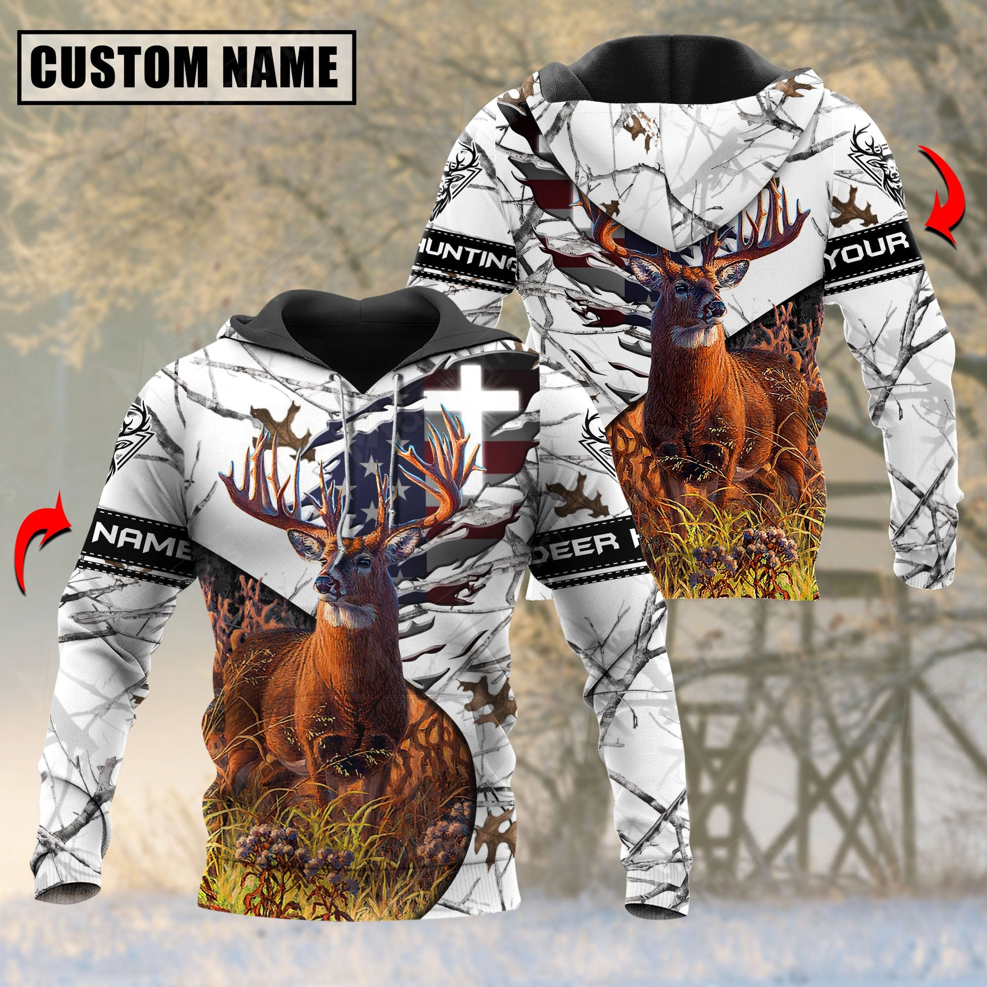 White Wilderness Deer Hunting Personalized Name 3D Hoodie